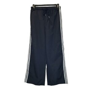 Wide Leg Navy Track Pants with Side Stripes